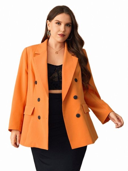 

plus size outerwear & coats plus lapel collar double breasted blazer u9l3#, Black