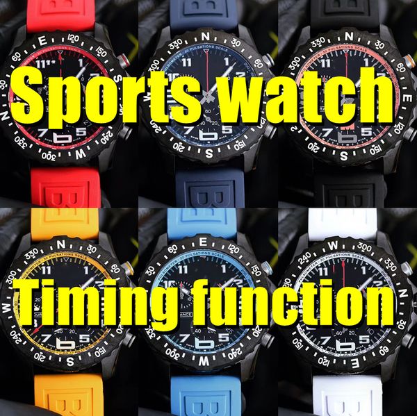 

44mm mens watch chronograph features quartz movement sapphire mirror imported rubber material, Slivery;brown