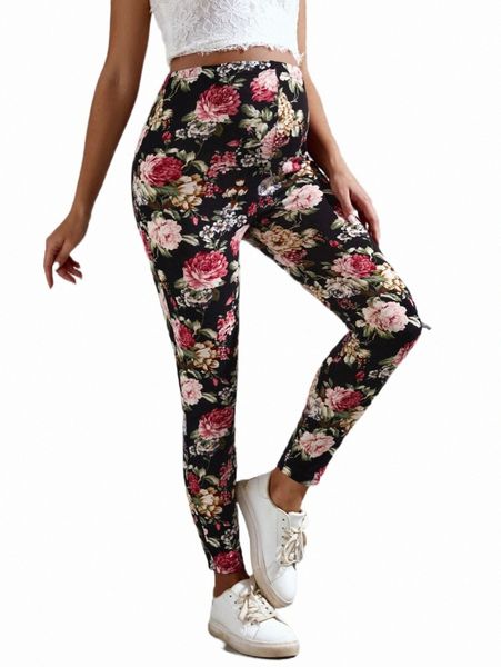 

plus size pants maternity floral print high waist leggings w8ho#, Black