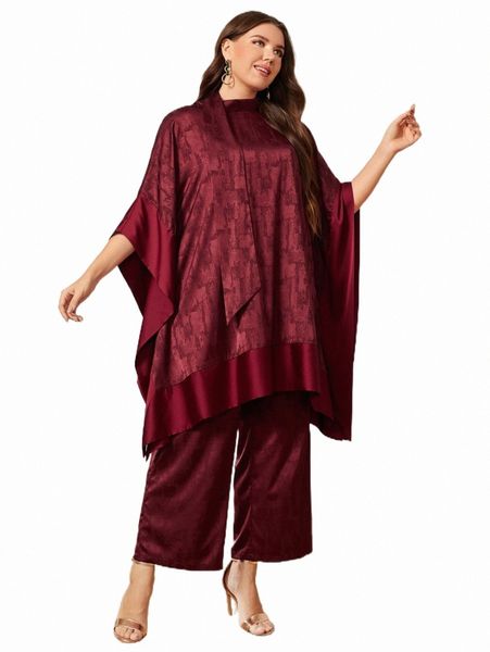 

plus size dresses plus mock neck asymmetrical hem & pants set v24x#, Black