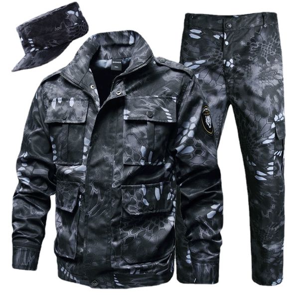 

men's tracksuits python pattern army men uniform camouflage tracksuit men labor protection suit wear-resistant overalls outdoor jogger, Gray