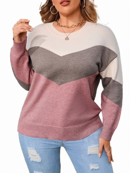 

plus size t-shirt plus chevron pattern drop shoulder sweater i4q9#, Black