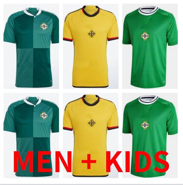 

thailand 2022 2023 northern ireland soccer jerseys 22 23 home blue evans lewis saville magennis mcnair ballard man kids kits women football, Black;yellow