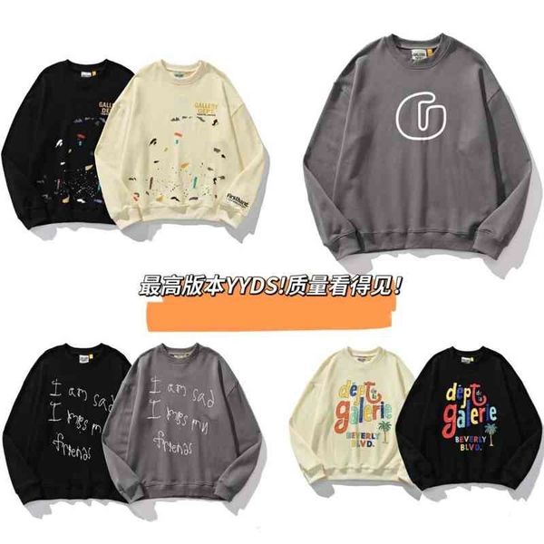 

gallerydepts hoodies limited ink splashing hand-painted printing high gram weight cotton terry round neck sweater loose lovers, Black