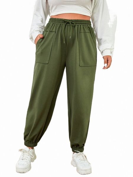 

plus size pants plus slant pocket drawstring waist sweatpants p07w#, Black