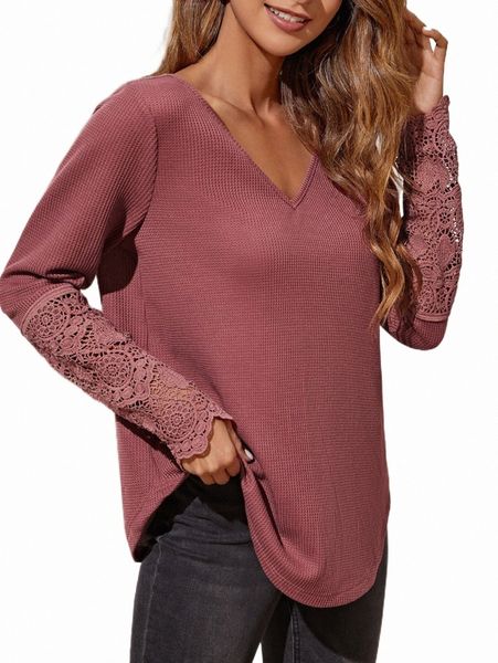 

women's t-shirt contrast lace v neck tee 2022 new s91v#, White