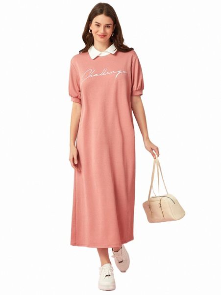 

casual dresses letter graphic contrast collar tee dress a1hl#, Black;gray