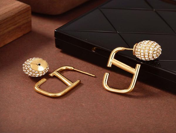 

women designer earrings womens diamonds ear studs v letter fashion lady exq, Golden