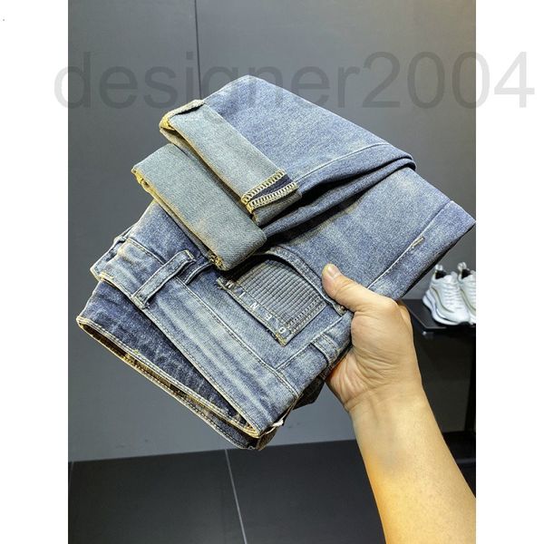 

men's jeans designer spring and summer 2022 light blue trendy korean version slim small feet casual versatile long pants uibq