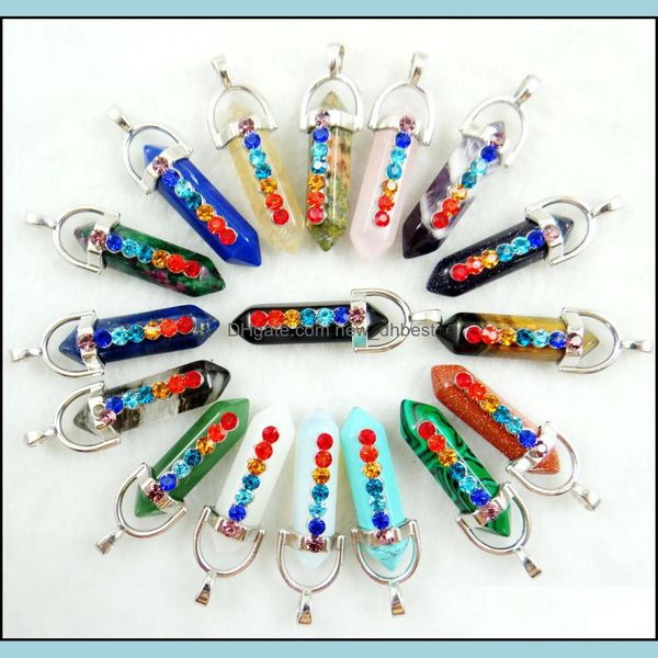 

charms 7 chakra rhinestone natural stone charms rose quartz crystal amethyst hexagonal prism pendum reiki pendants for j dhseller2010 dhgoz, Bronze;silver