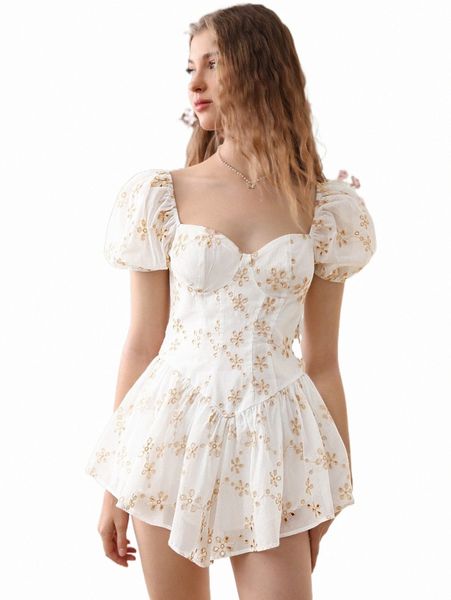

casual dresses mod floral embroidery puff sleeve ruffle hem dress 909u#, Black;gray