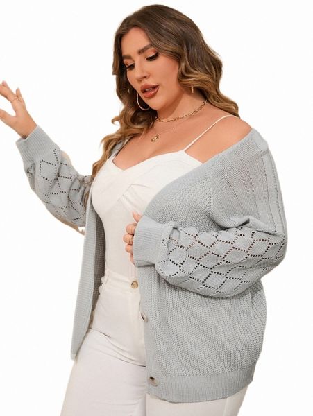 

plus size t-shirt plus pointelle knit raglan sleeve cardigan q1rw#, Black