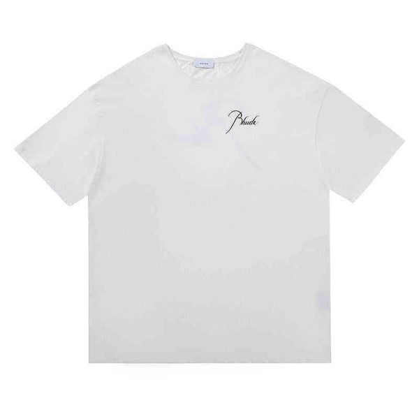 

men's t-shirts rhude 22ss new solid color retro letter meichao brand high street loose men's and women's short sleeved t-shir, White;black