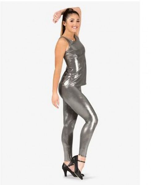 

shiny metallic lycar spandex catsuit costumes womens festival tank long vest with pants for evening party, Black