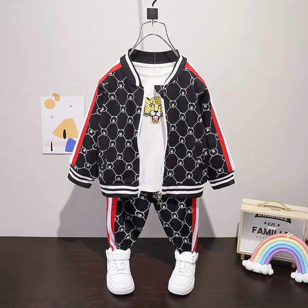 

spring children sport clothes set baby boys girls zipper jacket t shirt pants 3pcs/sets kids infant tracksuit3ywj, White