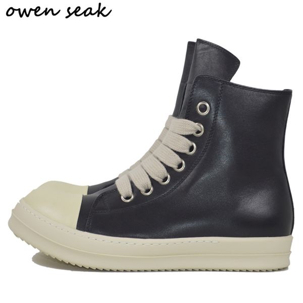 

boots owen seak men shoes highankle boots genuine leather women sneaker luxury trainers casual laceup zip flat black white shoes 220908