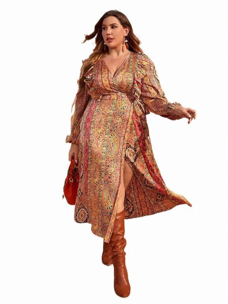 

plus size dresses plus floral & paisley print wrap dress e3eq#, Black