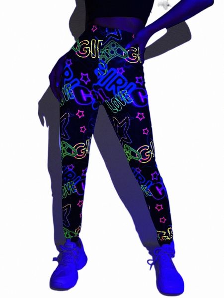 

women's shorts reflective star & letter graphic leggings x8pn#, White;black