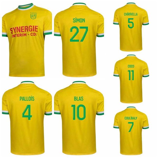 

22-23 club nantes soccer jersey 27 simon 10 blas 29 merlin 1 lafont 4 pallois 5 chirivella 3 girotto 8 moutoussamy 7 guessand 11 coco 31 fat, Black;yellow