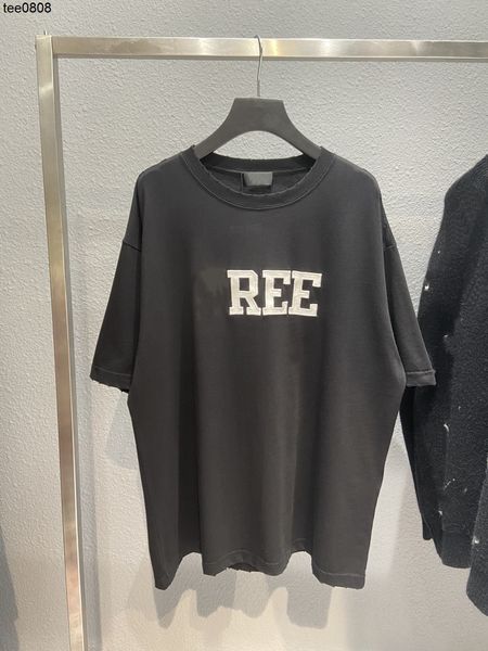 

high version balencaigass family chest letter embroidery short sleeve custom woven fabric ins net red same short sleeve, White