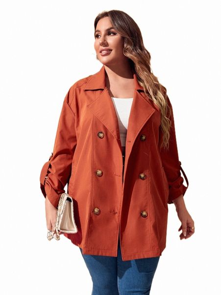 

plus size outerwear & coats plus double breasted trench coat v0an#, Black