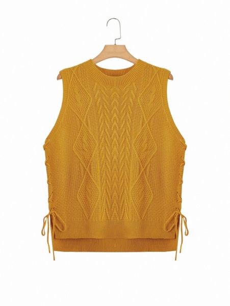 

plus size t-shirt plus lace up side high low hem sweater vest c3cu#, Black