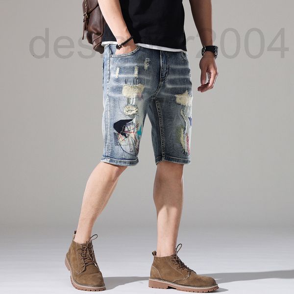 

men's shorts designer cowboy shorts nostalgic hole patch 5- pants slim summer thin breeches mesd, White;black