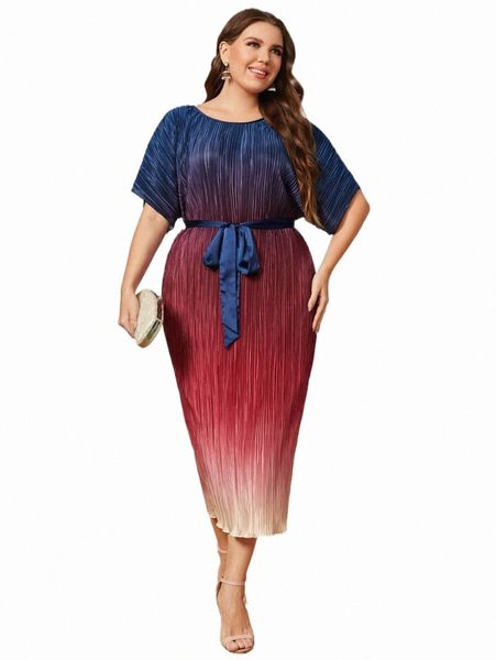 

plus size dresses plus ombre batwing sleeve belted dress j3ow#, Black