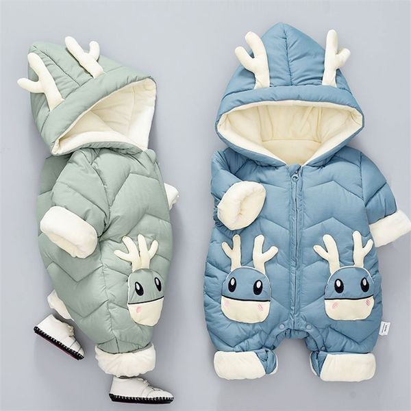 

rompers thick warm infant baby jumpsuit hooded inside fleece boy girl winter autumn overalls children outerwear kids snowsuit rompers 220908, Blue