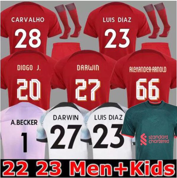 

mohamed 22/23 season third soccer jerseys darwin 27 fans player version diogo luis diaz fabio alexander arnold 2022 2023 men kids kits socks, Black;yellow