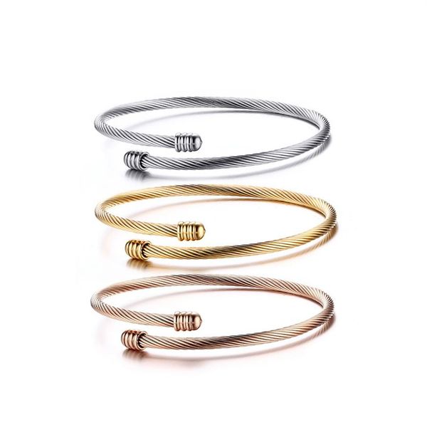 

fashion 316l stainless steel wire bangle cuff bracelet gold rose gold plated cuff sets for women230n, White