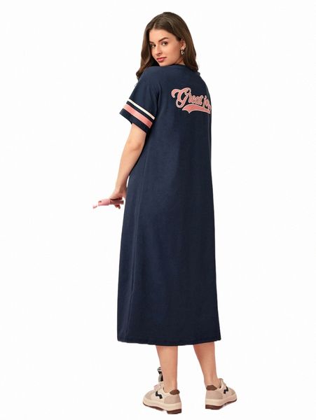 

casual dresses letter graphic striped sleeve tee dress 80lp#, Black;gray