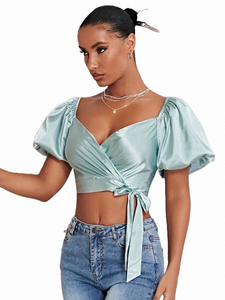 

women's blouses & shirts sweetheart neck tie side satin blouse d76p#, White
