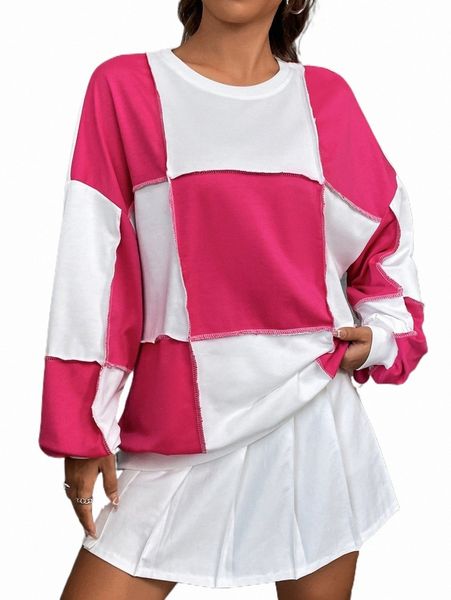 

women's hoodies & sweatshirts colorblock drop shoulder sweatshirt 6151#, Black