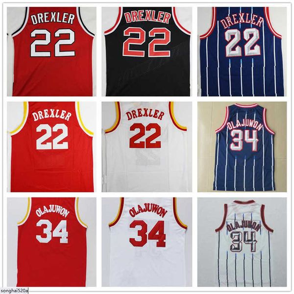 

jersey 22 clyde drexler jersey black red 34 hakeem olajuwon white blue stripe 3 steve francis basketball jerseys retro throw back