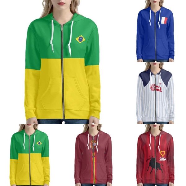 

3pcs/dhl qatar 2022 world cup soccer hoodies women girls full zip hooded jerseys sweater coat jackets brazil france england team football sp, White