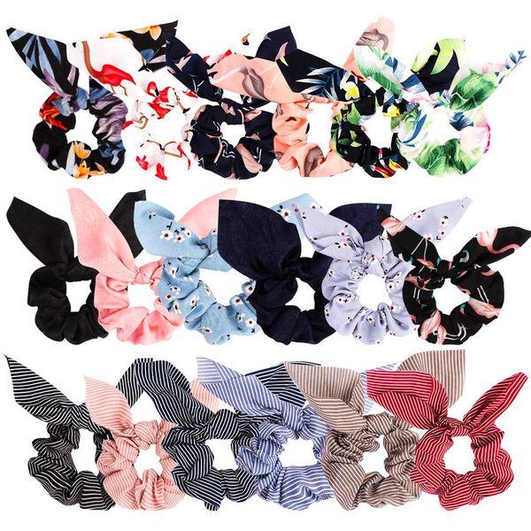 

hair rubber bands l bow scrunchies for chiffon silk with scarf solid stripe flower color ponytail holder ties ropes rabbit b sexyhanz ammd7, Pink