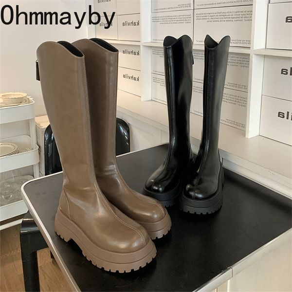 

boots punk style women thigh high boots fashion back zippers ladies platform flats knight knee high boot winter thick sole shoes 220908, Black