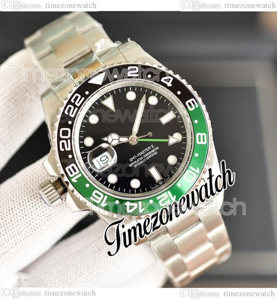 

40mm gmt ii 126720 automatic mens watch sprite black green ceramic bezel black dial oystersteel bracelet left hand new watches twrx timezone, Slivery;brown