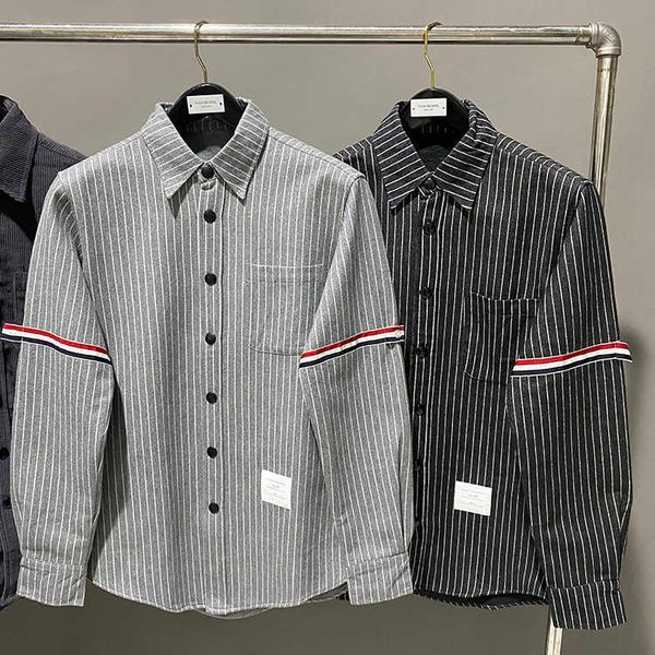 

men's and women's casual shirts 2022 fashion luxury brand tb slim fit black long sleeve striped autumn winter cotton thick clothin, White;black
