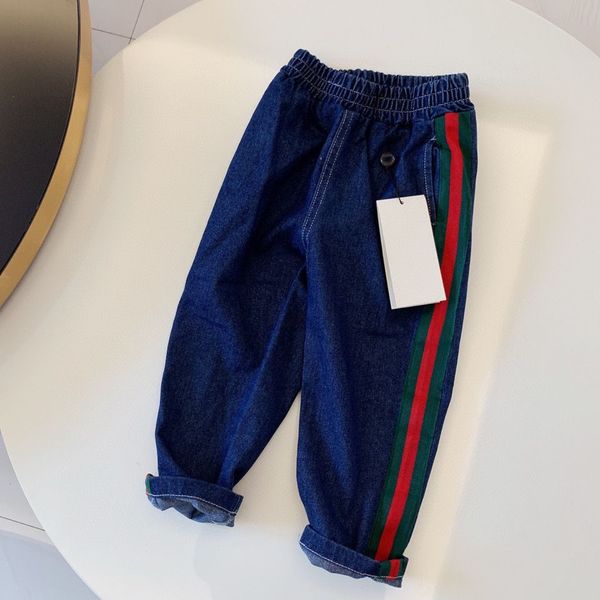 

baby designer pants jeans baby clothe with letters webbing casual pockets fashion pant spring autumn and winter 90-150cm, Blue