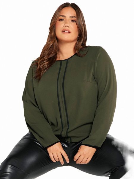

plus size t-shirt evolu plus contrast binding blouse a7ba#, Black