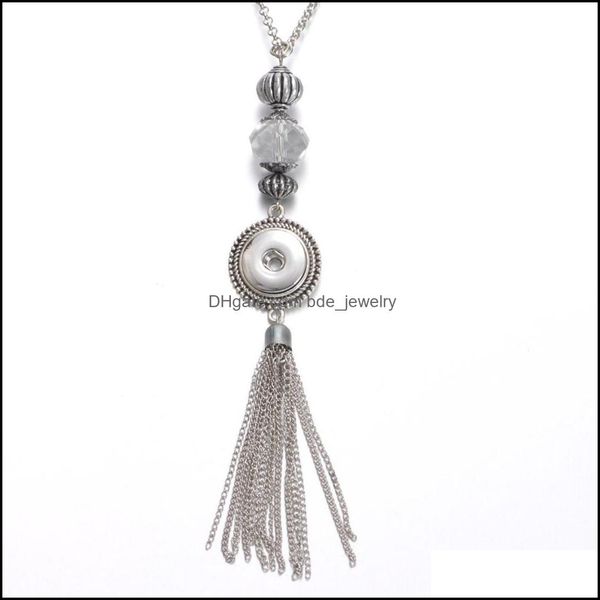 

pendant necklaces snap button jewelry long chain tassel rhinestone pendant fit 18mm snaps buttons necklace for women men dhseller2010 dhcsj, Silver
