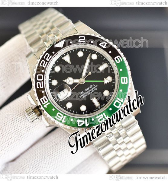 

40mm gmt ii 126720 automatic mens watch sprite black green ceramic bezel black dial jubileesteel bracelet left hand new watches twrx timezon, Slivery;brown