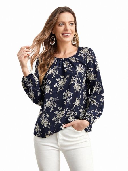 

women's blouses & shirts emery rose floral print lantern sleeve blouse 61dz#, White