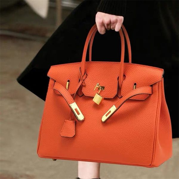 

designer birkins bags herms quick deliveryleather bag womens bag 2023 new lychee pattern layer leather temperament