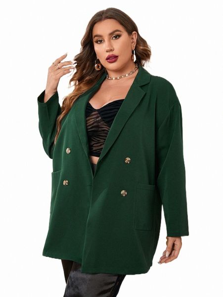 

plus size outerwear & coats plus double breasted patched pocket coat u7jn#, Black