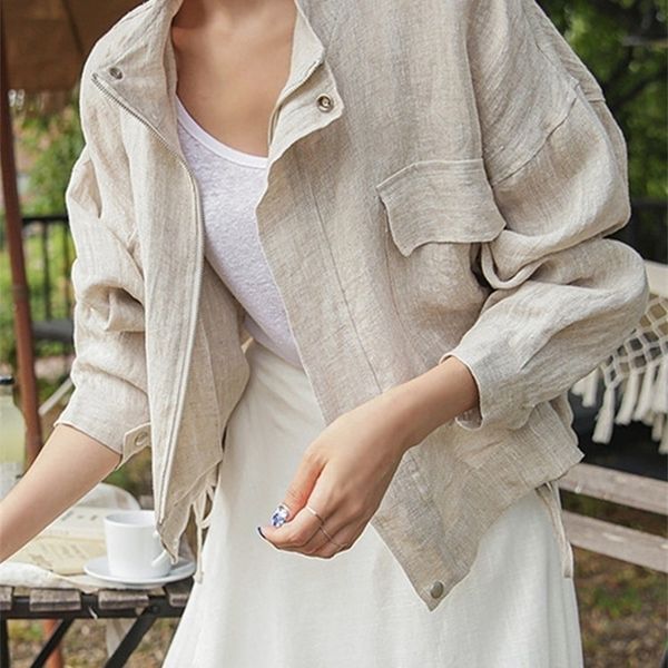 

womens jackets sungtin linen cotton blouse coat elegant korean linen jacket women vintage oversized casual womens summer spring jackets 2209, Black;brown