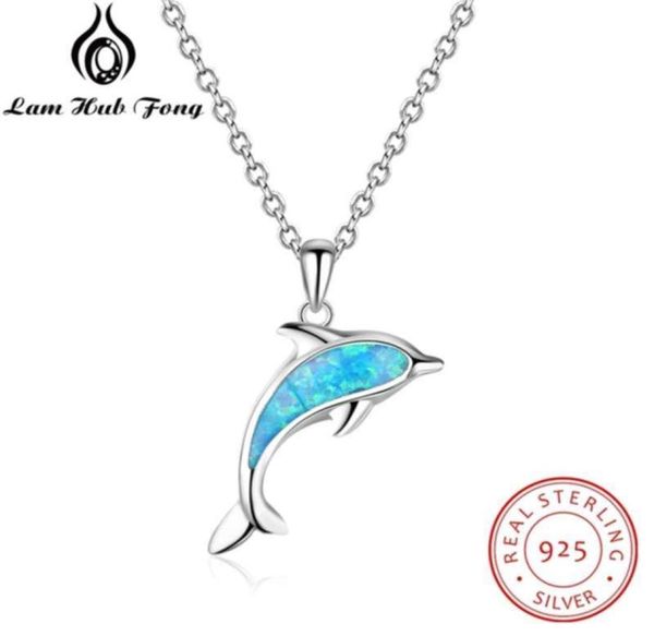 

925 sterling silver necklaces pendants cute dolphin shape blue opal neckla