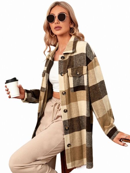 

women's down & parkas plaid flap pocket drop shoulder overcoat 30cl#, Black